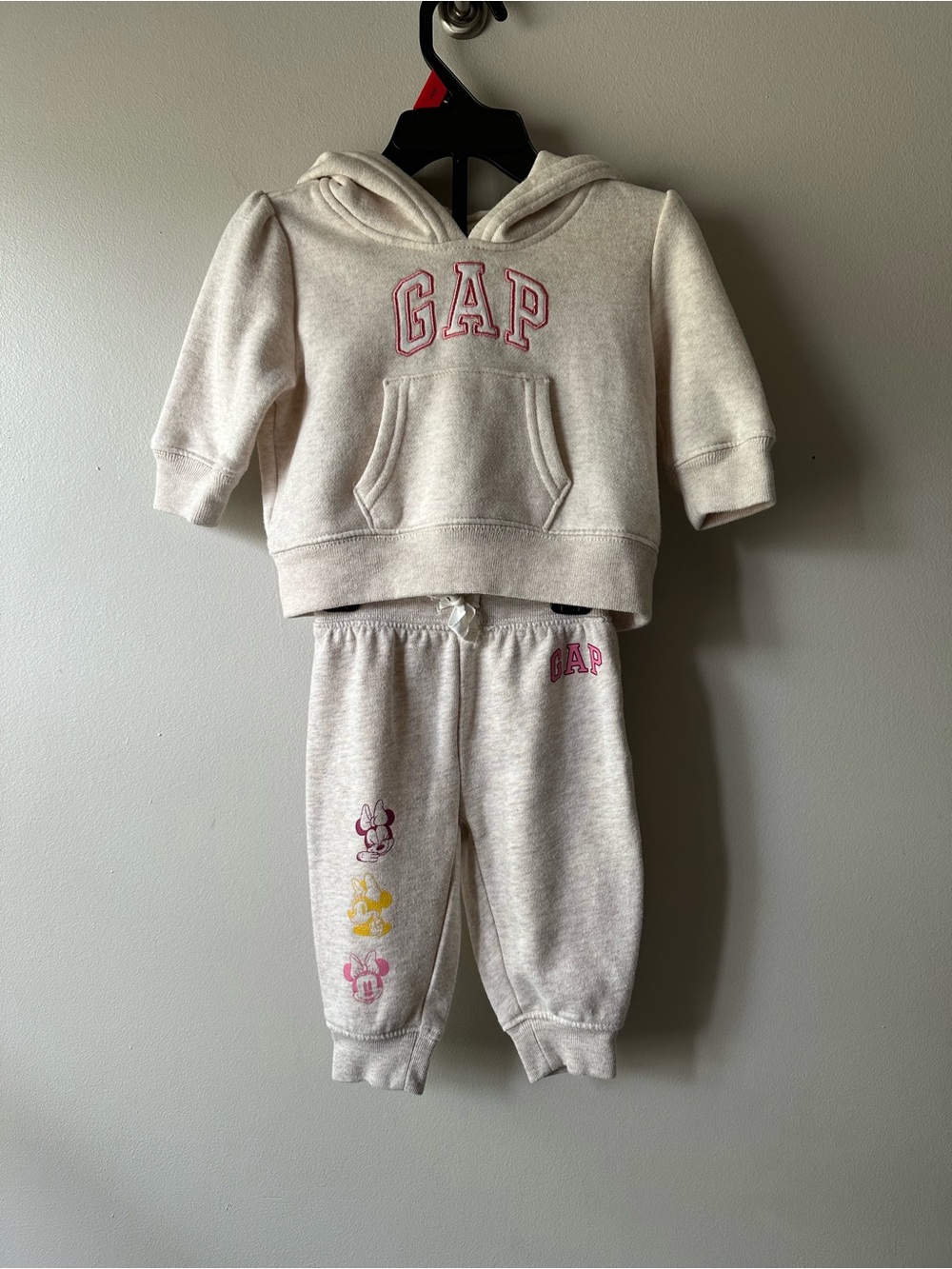 GAP Girls Cream Hoodie with Ears & Joggers Sweat Set Pink Logo Size 3-6 M Lounge